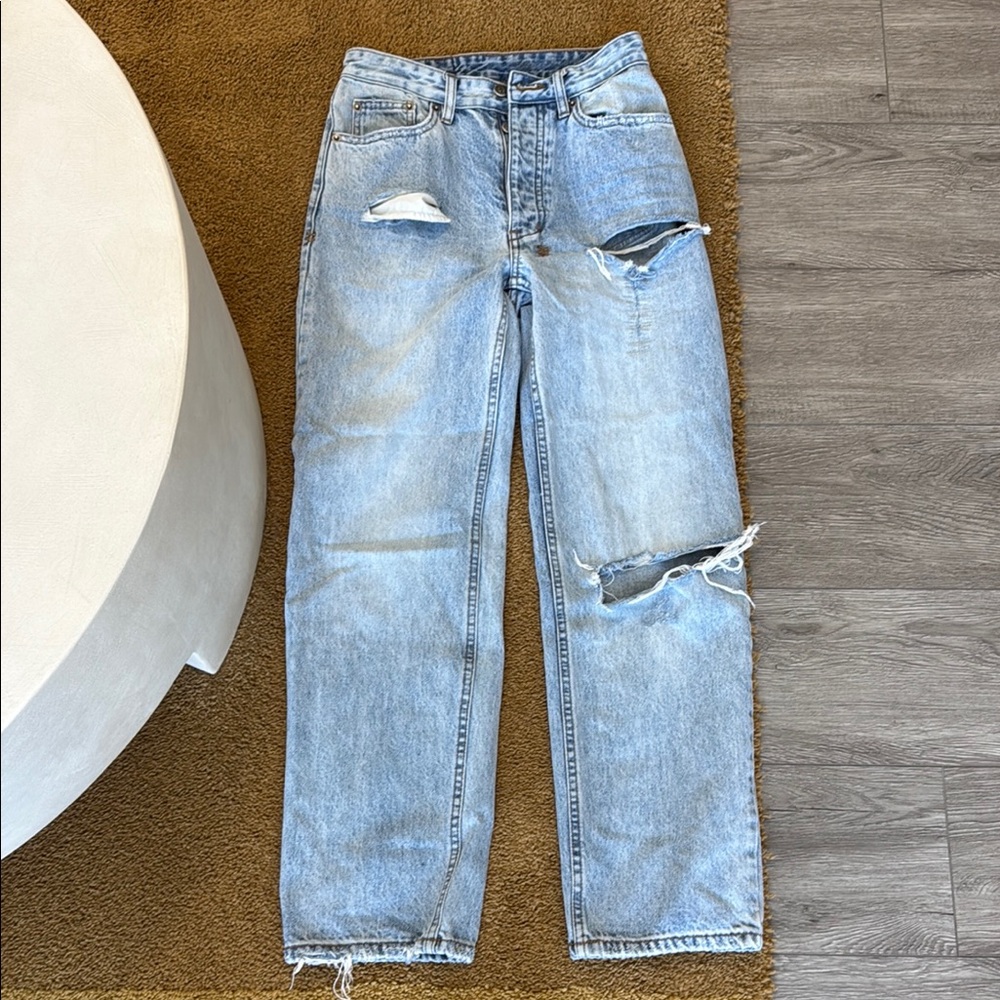Ksubi Light Blue Distressed Straight Leg Jeans